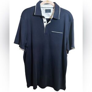 7Diamonds Men’s  Zephyr Navy White Tipped Polo Shirt Front Pocket Size Large